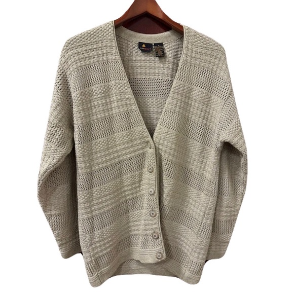 Liz Sport Sweaters - Vintage 90s LizSport Womens Size Medium Textured Oatmeal Tan Cardigan Sweater